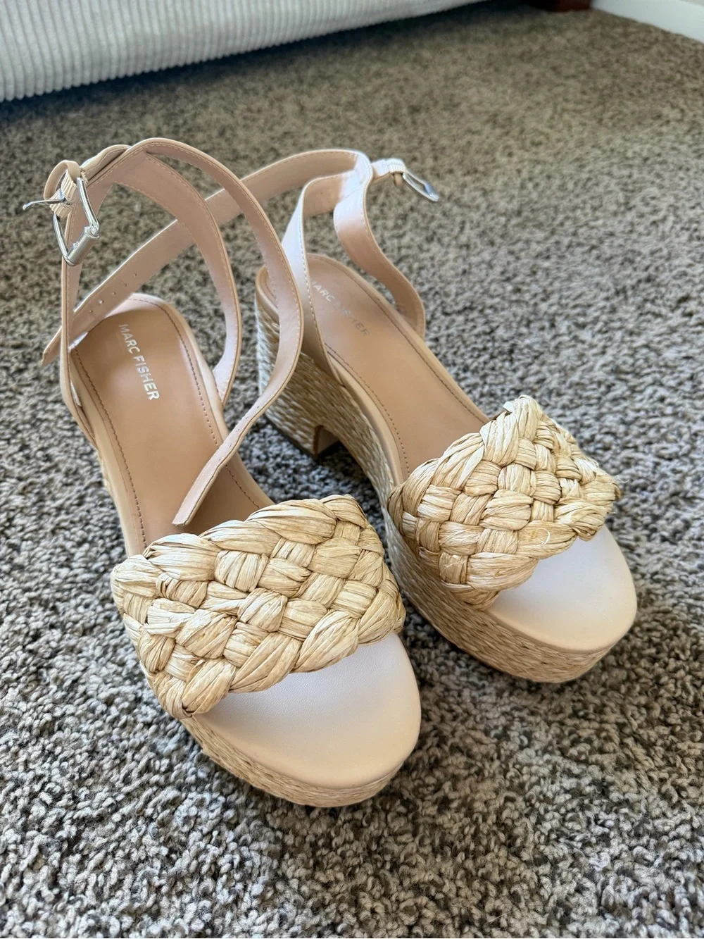 Marc Fisher Neutral Braided Espadrille Platform Sandals